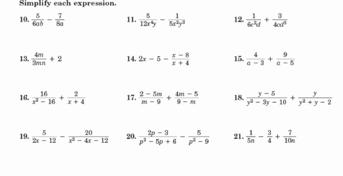 Simplifying rational expressions worksheet with answers