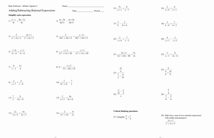 Simplifying rational expressions worksheet with answers